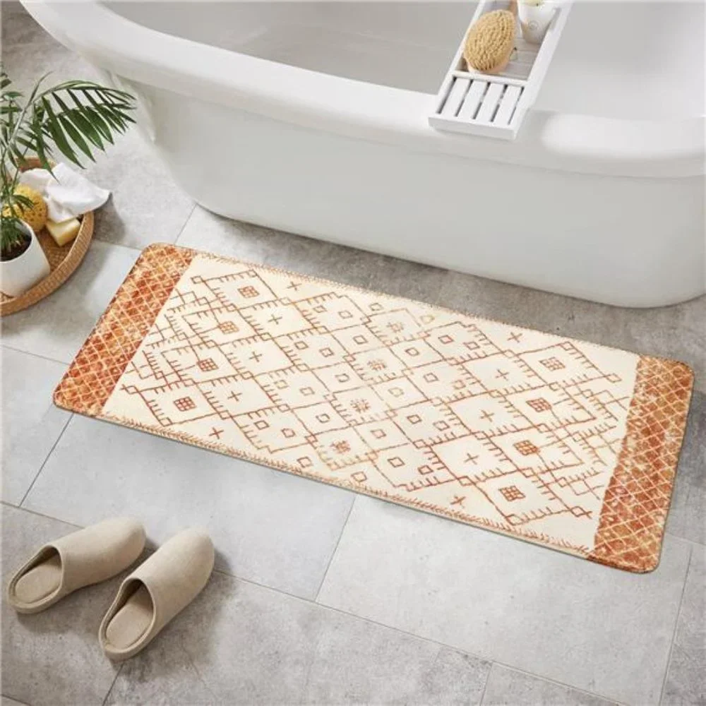 Bathroom Runner Rug 18x47 inch Long Boho Bath Mat Non-Slip Vintage Moroccan